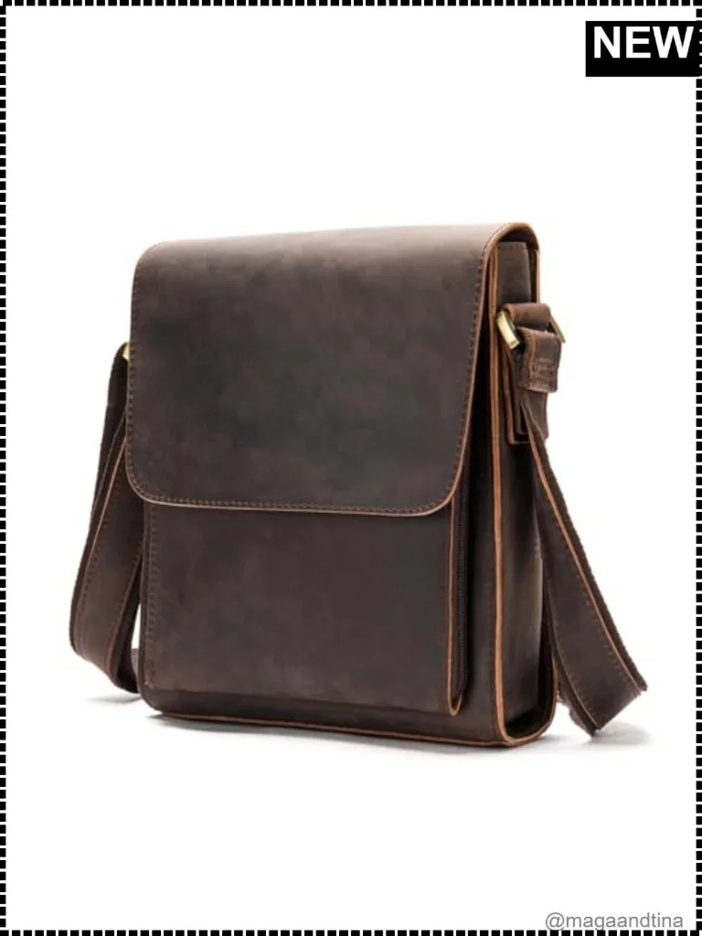 Genuine Leather Men's Messenger Bag Crossbody Shoulder Bag Work Travel